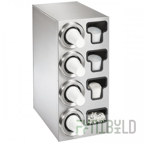Vollrath 58843 Stainless Steel 4-Slot 8 - 44 oz. Countertop Cup Dispenser Cabinet with 3 T-Lid Holders and 1 Straw Pocket