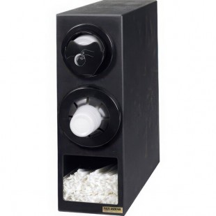 San Jamar L22CS2951BK Sentry Black 2-Slot Vertical 8 - 44 oz. Countertop Cup and 8-24oz. Lid Dispenser Cabinet with Straw Bin
