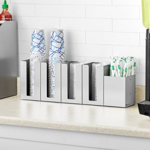 ServSense Stainless Steel 5-Section Countertop / Wall-Mount Cup / Lid / Straw Organizer