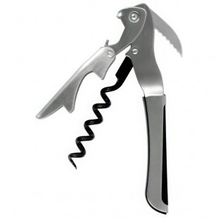 Farfalli Gulliver Double-Step Stainless Steel Waiter's Corkscrew with Black Handle Inset 3134