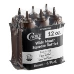 Choice 12 oz. Brown Wide Mouth Squeeze Bottle - 6/Pack