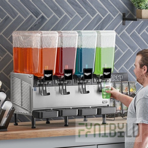 Vollrath VBBE4-37-F Quadruple 5.28 Gallon Bowl Refrigerated Beverage Dispenser with Fountain Spray Circulation - 115V
