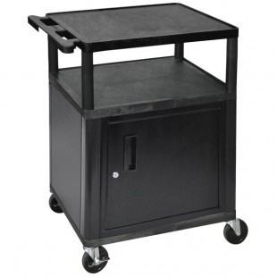 Luxor LP34C-B Black 3 Shelf A/V Utility Cart with Locking Cabinet - 24