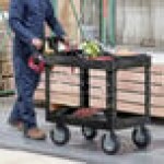 Rubbermaid® FG452010BLA Black Medium Lipped Heavy Duty Two Shelf Utility Cart with Ergonomic Handle and 8