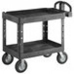 Rubbermaid® FG452010BLA Black Medium Lipped Heavy Duty Two Shelf Utility Cart with Ergonomic Handle and 8