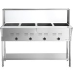 Avantco STE-4SGH Four Pan Open Well Electric Steam Table with Undershelf, Overshelf, and Sneeze Guard - 208/240V, 3000W