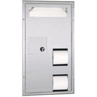 Bobrick B-35715 Partition Mounted Toilet Seat-Cover and Toilet Tissue Dispenser with Sanitary Napkin Disposal - 17 3/16