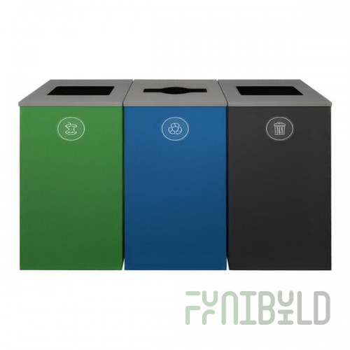 Busch Systems Spectrum 140033 72 Gallon Color-Coded Powder-Coated Steel Three Stream Decorative Organics / Recyclables / Waste Receptacle