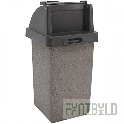 Wausau Tile TF1020 30 Gallon Concrete Square Trash Can with Plastic Push Door Lid and Tray Caddy
