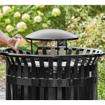 Lancaster Table & Seating 45 Gallon Heavy-Duty Round Black Steel Slatted Outdoor Trash Can with Rain Bonnet Lid Lancaster Table & Seating 45 Gallon Heavy-Duty Round Black Steel Slatted Outdoor Trash Can with Rain Bonnet Lid