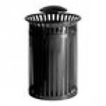 Lancaster Table & Seating 45 Gallon Heavy-Duty Round Black Steel Slatted Outdoor Trash Can with Rain Bonnet Lid Lancaster Table & Seating 45 Gallon Heavy-Duty Round Black Steel Slatted Outdoor Trash Can with Rain Bonnet Lid