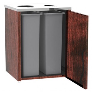 Lakeside 3412RM Stainless Steel Rectangular Refuse / Recycling Station with Top Access and Red Maple Laminate Finish - 26 1/2