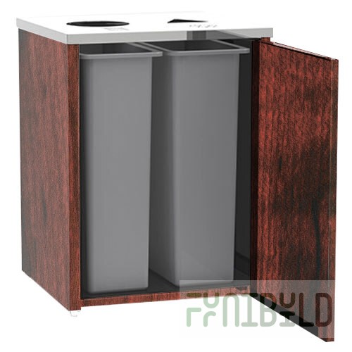 Lakeside 3412RM Stainless Steel Rectangular Refuse / Recycling Station with Top Access and Red Maple Laminate Finish - 26 1/2