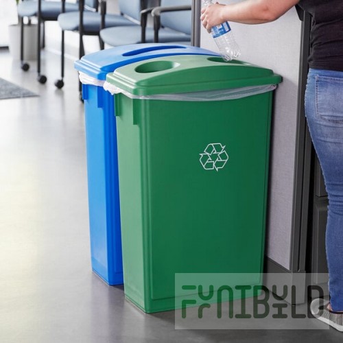 Lavex 46 Gallon Slim Rectangular Recycle Station with Green Bottle / Can and Blue Paper Lids