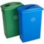 Lavex 46 Gallon Slim Rectangular Recycle Station with Green Bottle / Can and Blue Paper Lids