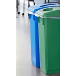 Lavex 46 Gallon Slim Rectangular Recycle Station with Green Bottle / Can and Blue Paper Lids