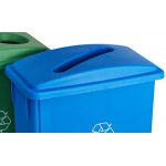 Lavex 46 Gallon Slim Rectangular Recycle Station with Green Bottle / Can and Blue Paper Lids