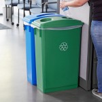 Lavex 46 Gallon Slim Rectangular Recycle Station with Green Bottle / Can and Blue Paper Lids