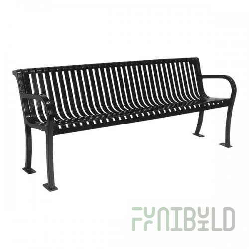 Ultra Site Lexington 4' Black Slat Bench with Backrest 51
