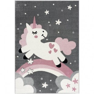 Abani Play Collection 4' x 6' Gray / Pink Contemporary Unicorn Area Rug