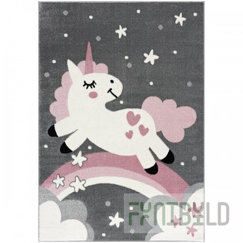 Abani Play Collection 4' x 6' Gray / Pink Contemporary Unicorn Area Rug