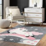 Abani Play Collection 4' x 6' Gray / Pink Contemporary Unicorn Area Rug Abani Play Collection 4' x 6' Gray / Pink Contemporary Unicorn Area Rug