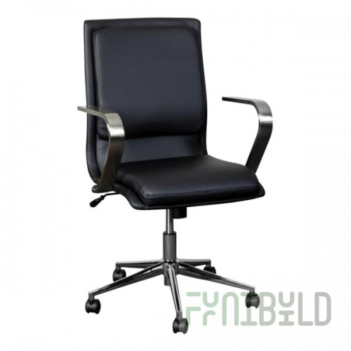 Flash Furniture James Black LeatherSoft Mid-Back Swivel Office Chair with Brushed Chrome Base and Arms