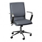 Flash Furniture James Black LeatherSoft Mid-Back Swivel Office Chair with Brushed Chrome Base and Arms