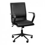 Flash Furniture James Black LeatherSoft Mid-Back Swivel Office Chair with Brushed Chrome Base and Arms