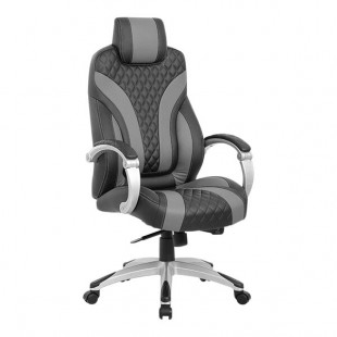 Boss Black / Gray CaressoftPlus Vinyl High-Back Executive / Gaming Chair with Padded Hinged Arms and Synchro-Tilt Mechanism Boss Black / Gray CaressoftPlus Vinyl High-Back Executive / Gaming Chair with Padded Hinged Arms and Synchro-Tilt Mechanism