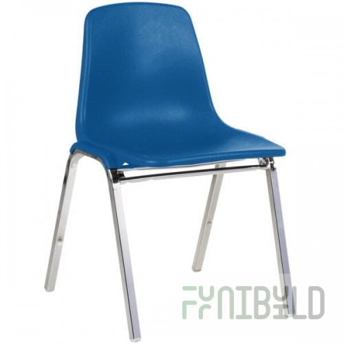 National Public Seating 8125 Chrome Metal Stacking Chair with Blue Poly Shell Back and Seat