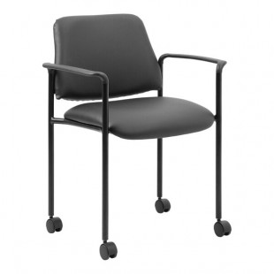 Boss Contemporary Black Caressoft Vinyl Stacking Guest Chair with Fixed Arms and Casters Boss Contemporary Black Caressoft Vinyl Stacking Guest Chair with Fixed Arms and Casters