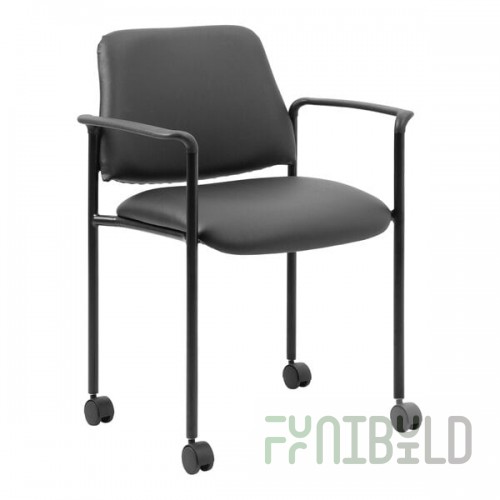 Boss Contemporary Black Caressoft Vinyl Stacking Guest Chair with Fixed Arms and Casters