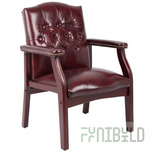 Boss B959-BY Ivy League Burgundy Oxblood Vinyl Executive Guest Chair with Mahogany Finish