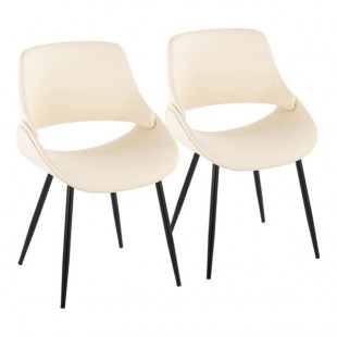 LumiSource Fabrico Cream Faux Leather Open Back Chair with Black Metal Frame - 2/Case