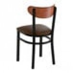 Lancaster Table & Seating Boomerang Black Finish Chair with Dark Brown Vinyl Seat and Antique Walnut Wood Back - Unassembled