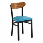 Lancaster Table & Seating Boomerang Black Finish Chair with Dark Brown Vinyl Seat and Antique Walnut Wood Back - Unassembled