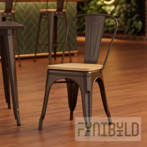 Lancaster Table & Seating Alloy Copper Indoor Cafe Chair with Natural Wood Seat