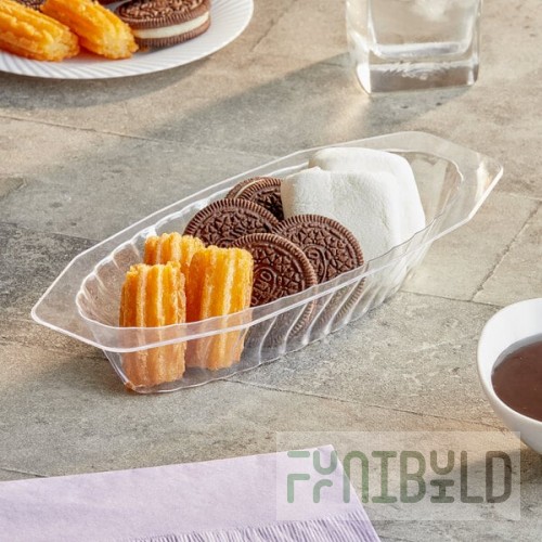 Fineline Flairware 215-CL 15 oz. Clear Plastic Oval Bowl / Serving Boat - 300/Case
