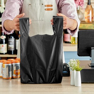 Choice Customizable 1/6 Standard Size Black Unprinted Embossed Heavy-Duty Plastic T-Shirt Bag - 350/Case