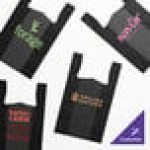Choice Customizable 1/6 Standard Size Black Unprinted Embossed Heavy-Duty Plastic T-Shirt Bag - 350/Case Choice Customizable 1/6 Standard Size Black Unprinted Embossed Heavy-Duty Plastic T-Shirt Bag - 350/Case