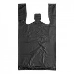 Choice Customizable 1/6 Standard Size Black Unprinted Embossed Heavy-Duty Plastic T-Shirt Bag - 350/Case Choice Customizable 1/6 Standard Size Black Unprinted Embossed Heavy-Duty Plastic T-Shirt Bag - 350/Case