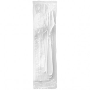 Fineline ReForm Wrapped White Plastic Flatware and Utensils Kit with Napkin - 250/Case Fineline ReForm Wrapped White Plastic Flatware and Utensils Kit with Napkin - 250/Case