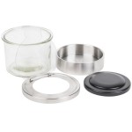 Cal-Mil 1850-4-55NL Mixology Stainless Steel 3 Jar Horizontal Display with 16 oz. Jars, Notched Lids, and Cooling Pucks - 13 1/2