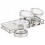 Cal-Mil 1850-4-55NL Mixology Stainless Steel 3 Jar Horizontal Display with 16 oz. Jars, Notched Lids, and Cooling Pucks - 13 1/2