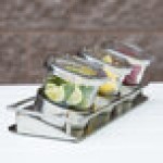 Cal-Mil 1850-4-55NL Mixology Stainless Steel 3 Jar Horizontal Display with 16 oz. Jars, Notched Lids, and Cooling Pucks - 13 1/2
