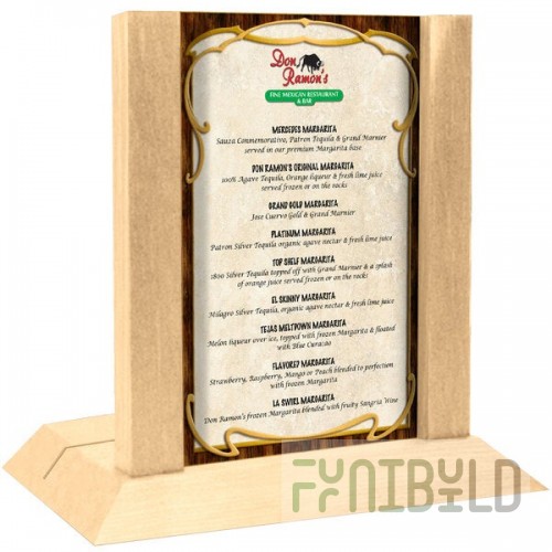 Menu Solutions WDAFR-B Natural Wood Menu Holder / Tent with 5