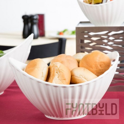 10 Strawberry Street WTR-10LNBOATBWL Whittier 64 oz. White Porcelain Boat Bowl with Line Texture - 6/Case