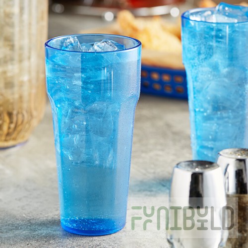 Choice 14 oz. Blue Plastic Paneled Tumbler - 12/Pack