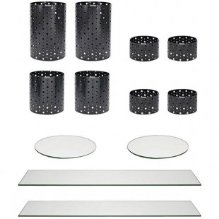 Front of the House Dots 14-Piece Matte Black Stainless Steel Riser Set with Clear Glass Buffet Boards